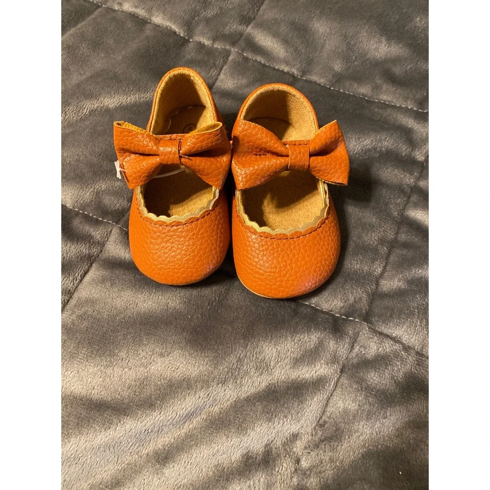 Baby Girl BurntOrange MaryJane Bow Flats Faux Leather Dress Shoes Size 11cm 0352